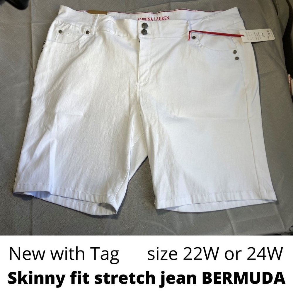 NWT sabrina lauren skinny fit stretch jean bermuda white short - Picture 5 of 15